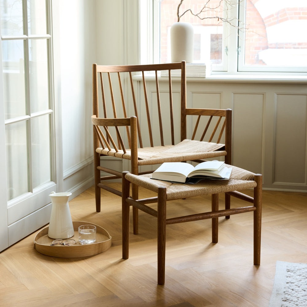 FDB Mobler, Chaise lounge en chene et tissage - J82