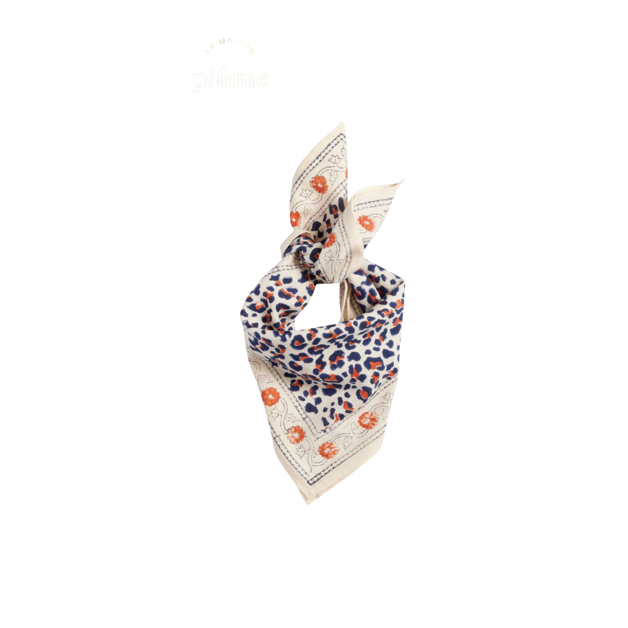 Bonheur du jour, Petit Foulard - Léopard Beige Marine