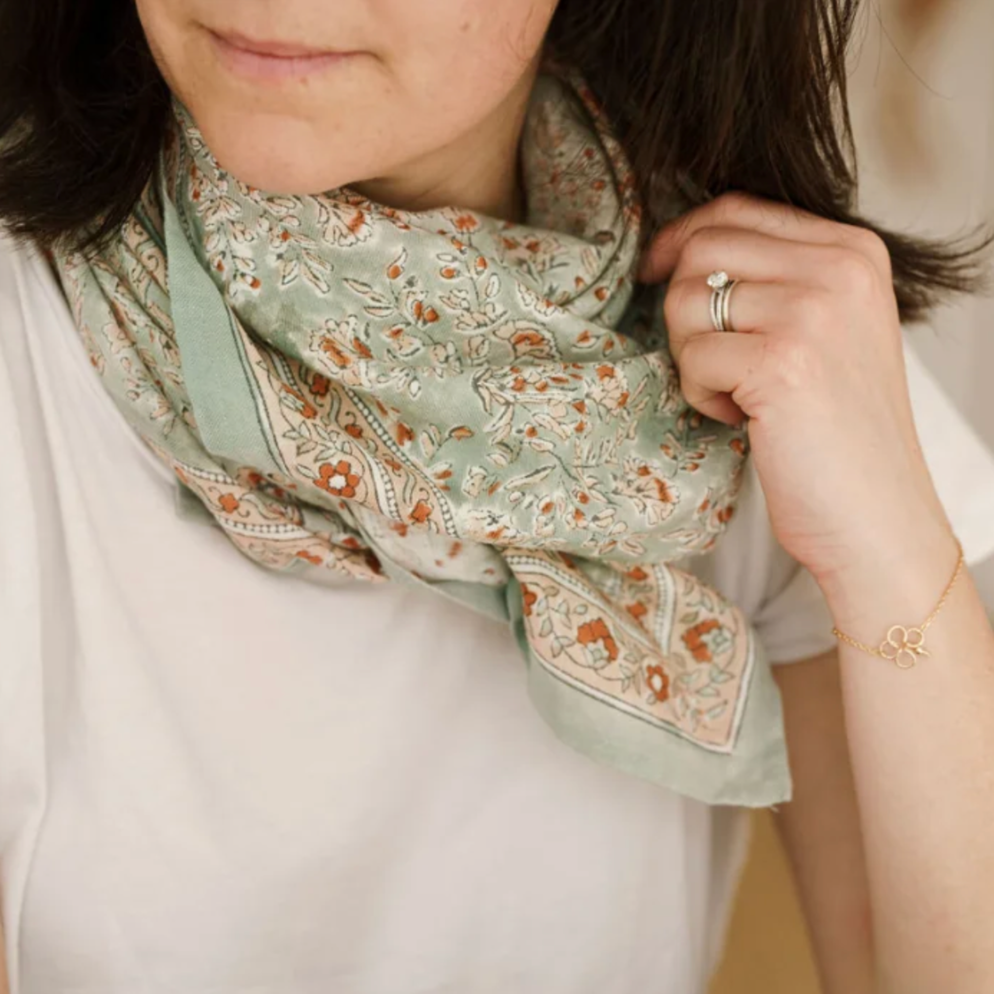 Bindi Atelier, Grand Foulard Indien - Sarika Matcha