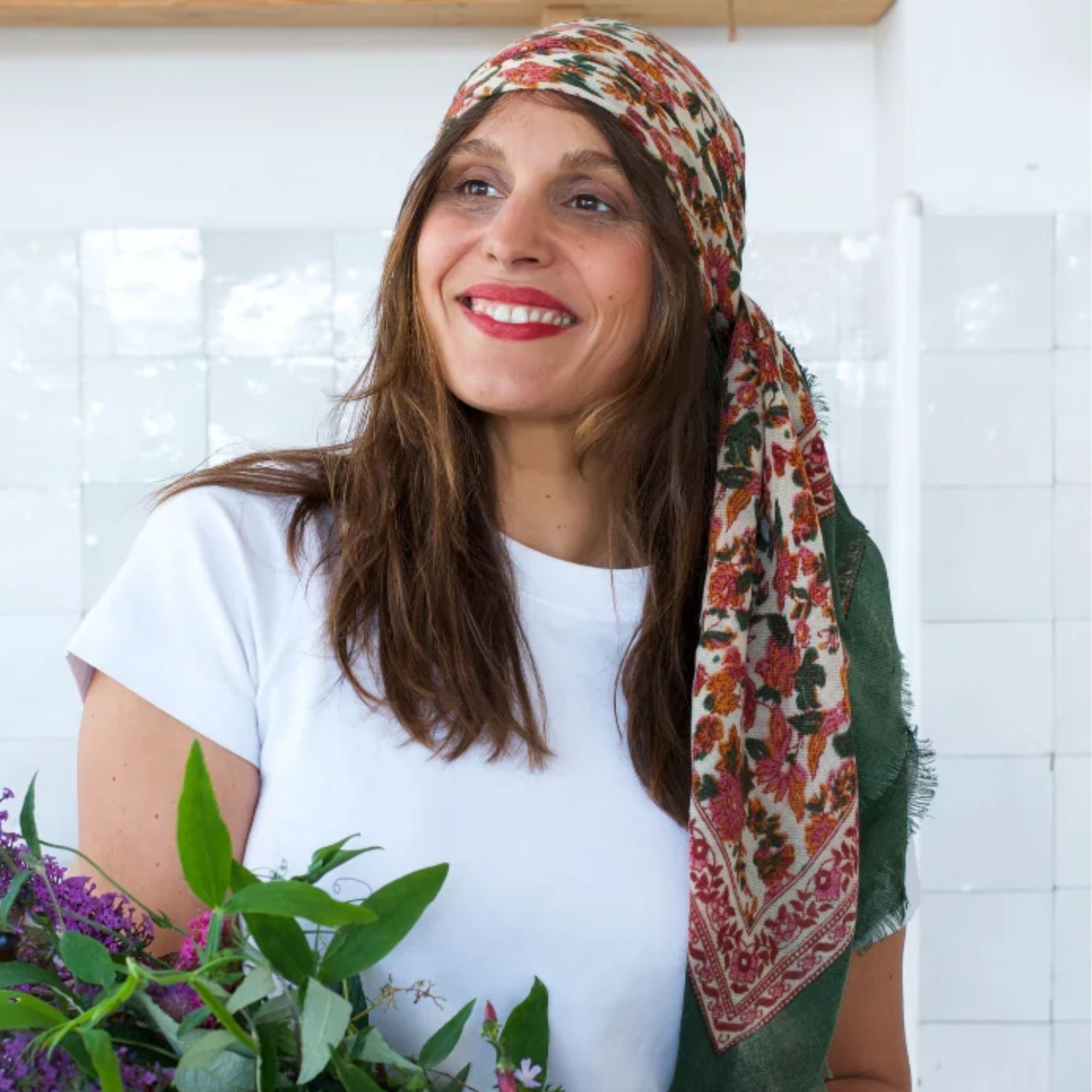 Bindi Atelier, Grand Foulard en laine - Ouna Poudre