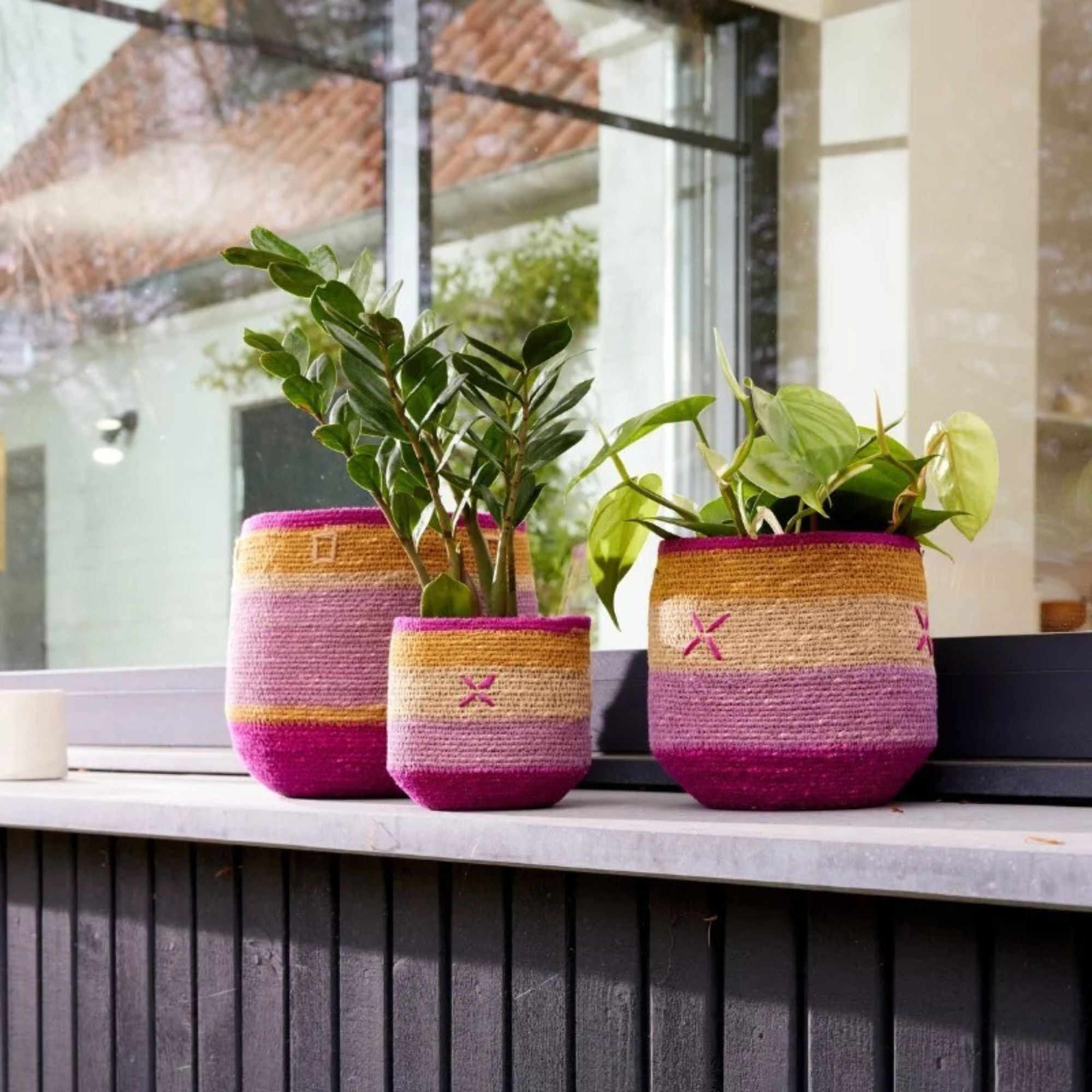 Bonheur du jour, Grand panier jonc de mer - Rose