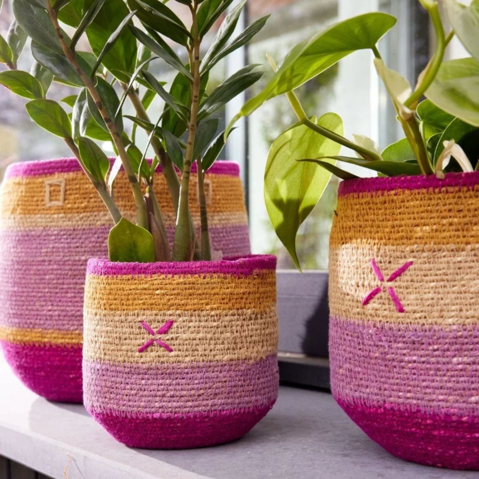 Bonheur du jour, Grand panier jonc de mer - Rose