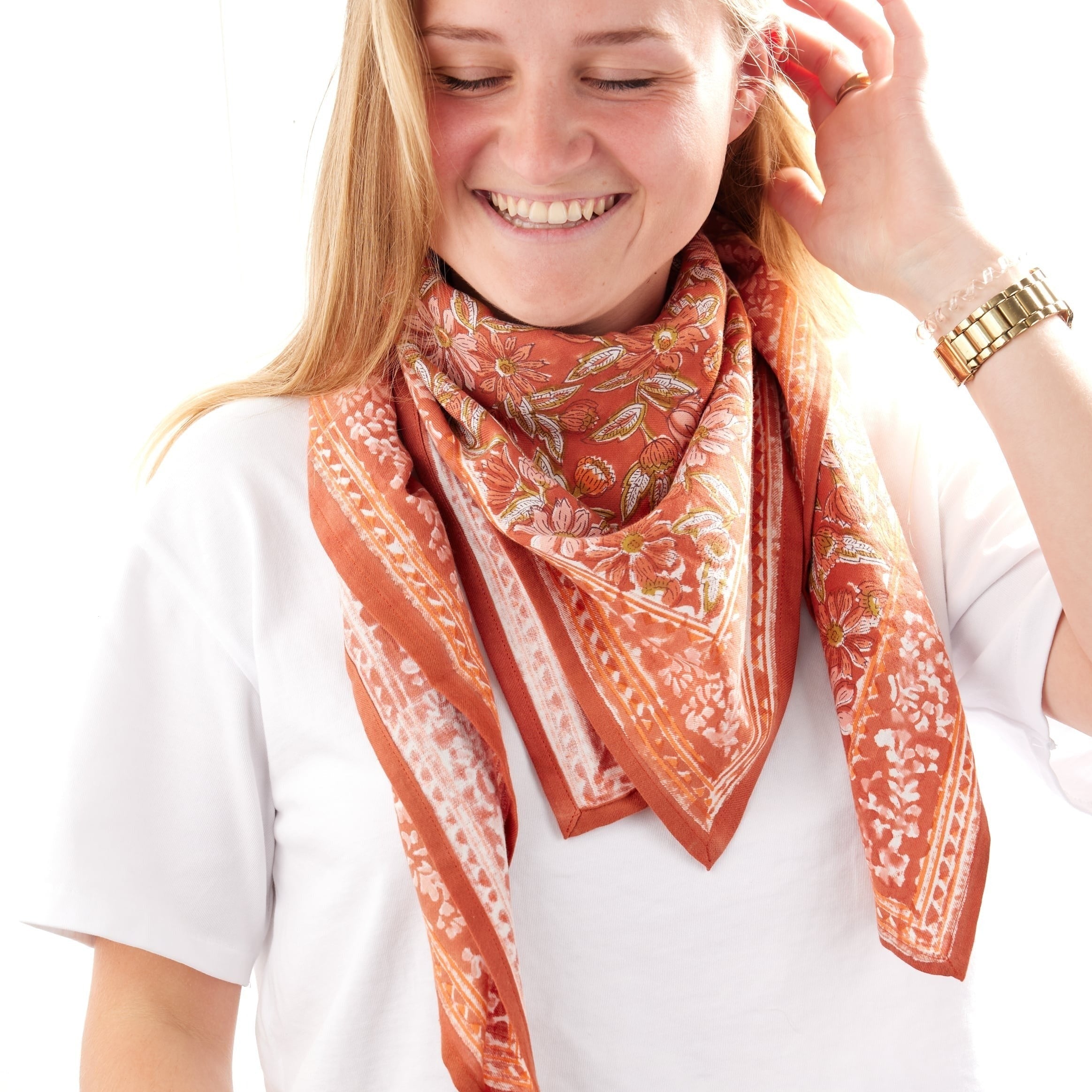 Bonheur du jour, Grand Foulard Indien - Meera terracotta