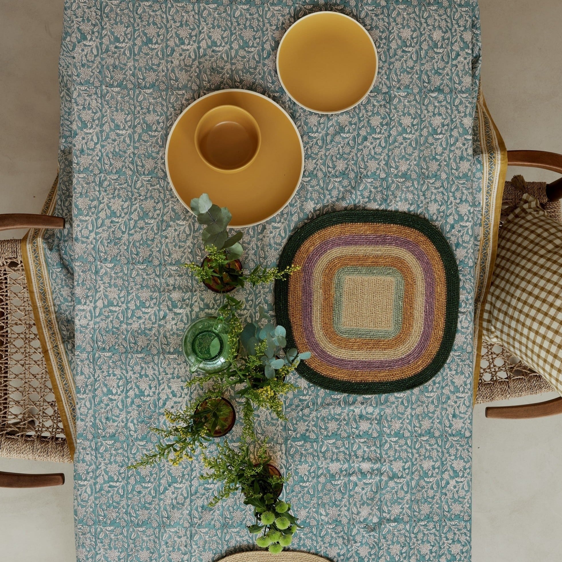 Bonheur du jour, Set de table en Raphia - Multico rayé Kaki et Maïs