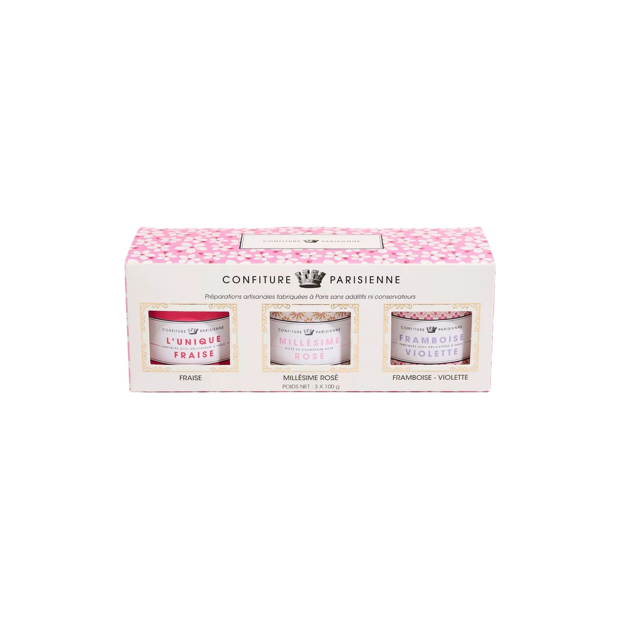 Confiture Parisienne, Coffret Confiture - Fraise, Framboise Violette & Millésimé Rosé