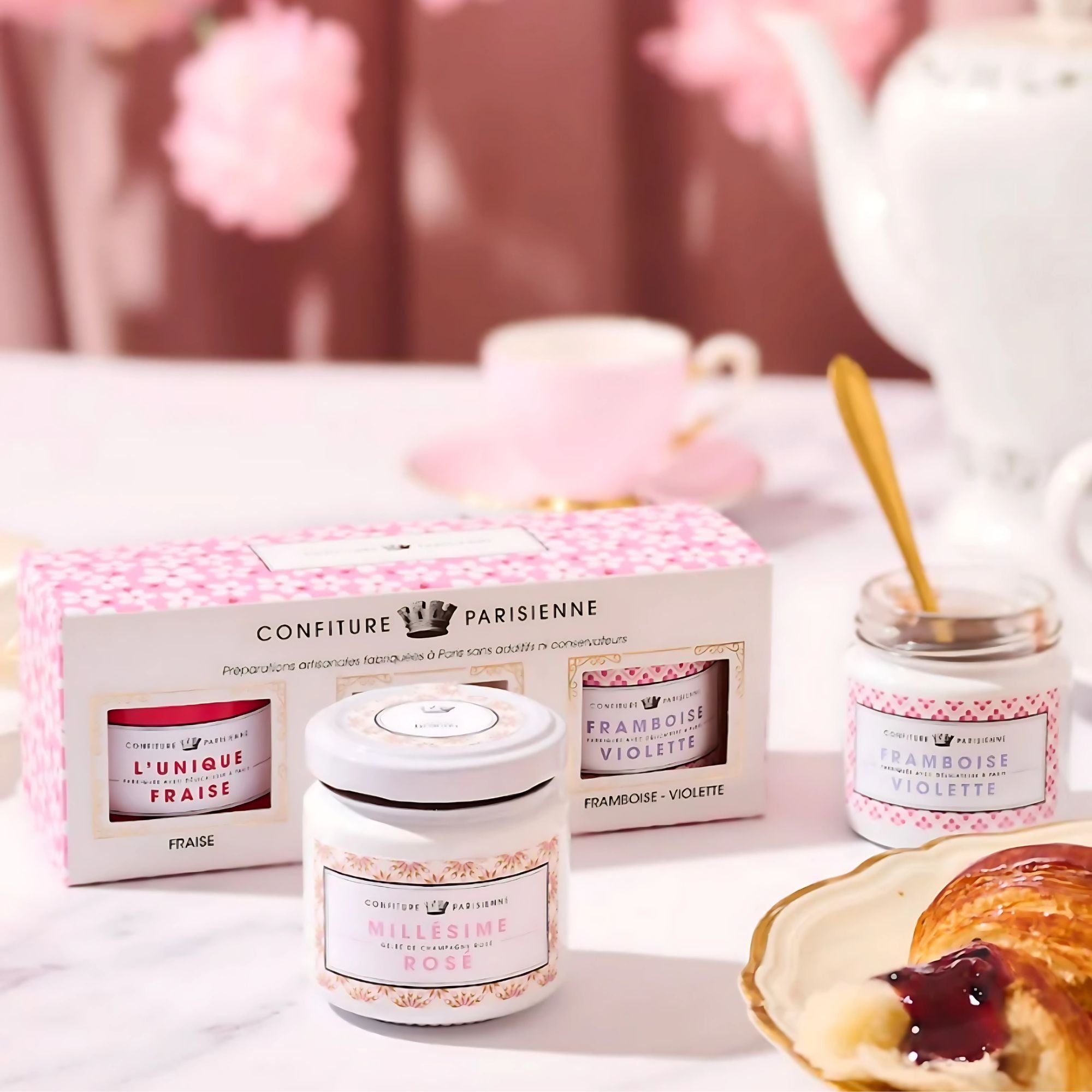 Confiture Parisienne, Coffret Confiture - Fraise, Framboise Violette & Millésimé Rosé