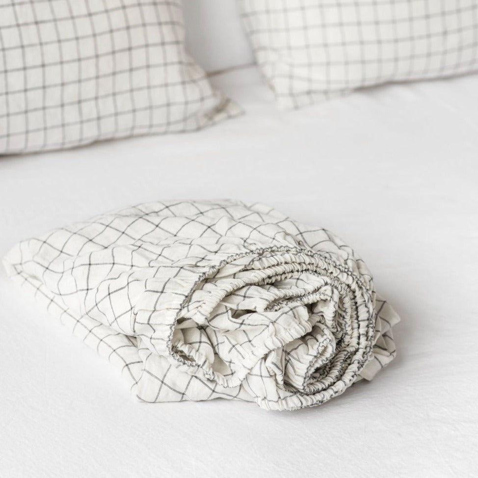 Drap housse en lin Magic Linen - Carreaux