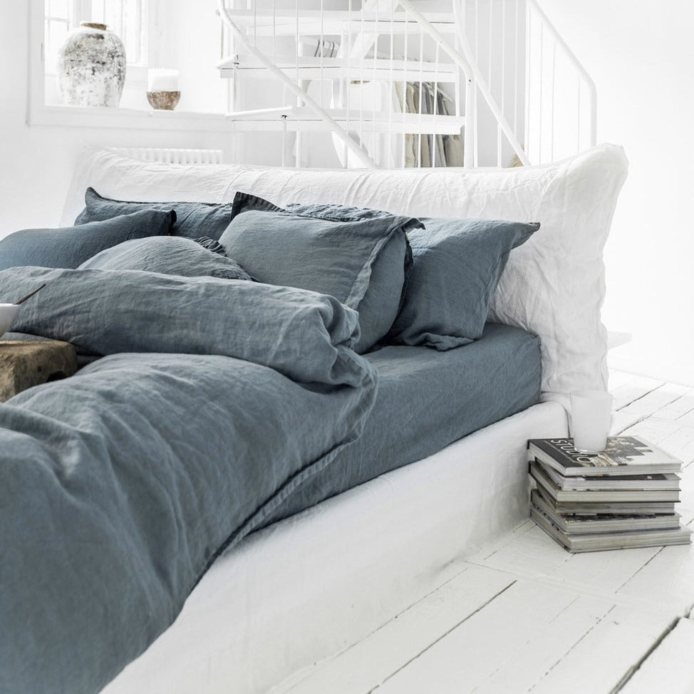Drap housse en lin Magic Linen - Gray blue
