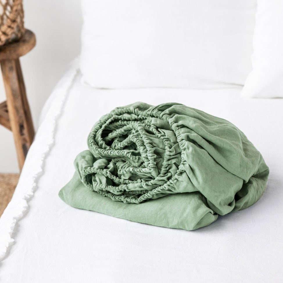Drap housse en lin Magic Linen - Matcha green
