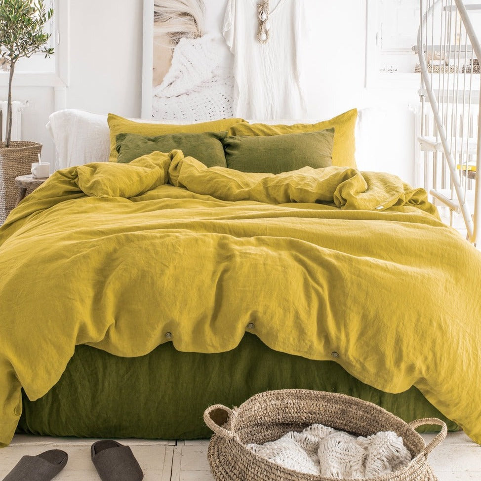 Drap housse en lin Magic Linen - Olive green