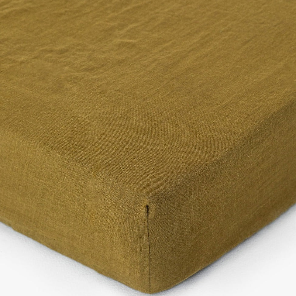 Drap housse en lin Magic Linen - Olive green