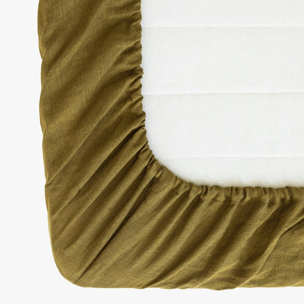 Drap housse en lin Magic Linen - Olive green