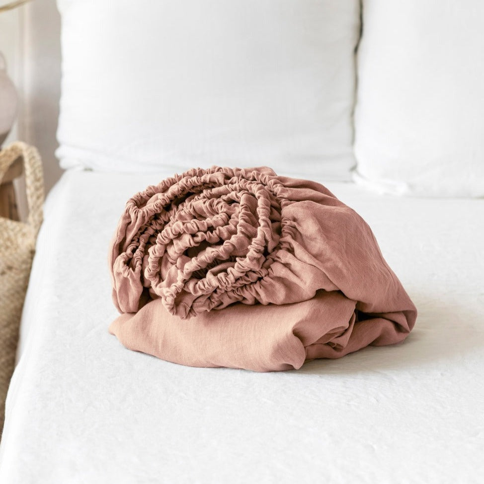 Drap housse en lin Magic Linen - Peach