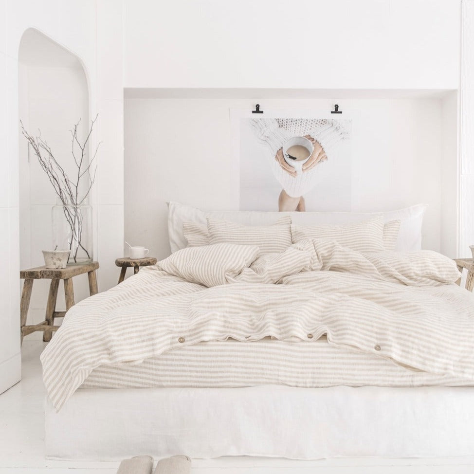 Drap housse en lin Magic Linen - Striped Naturel