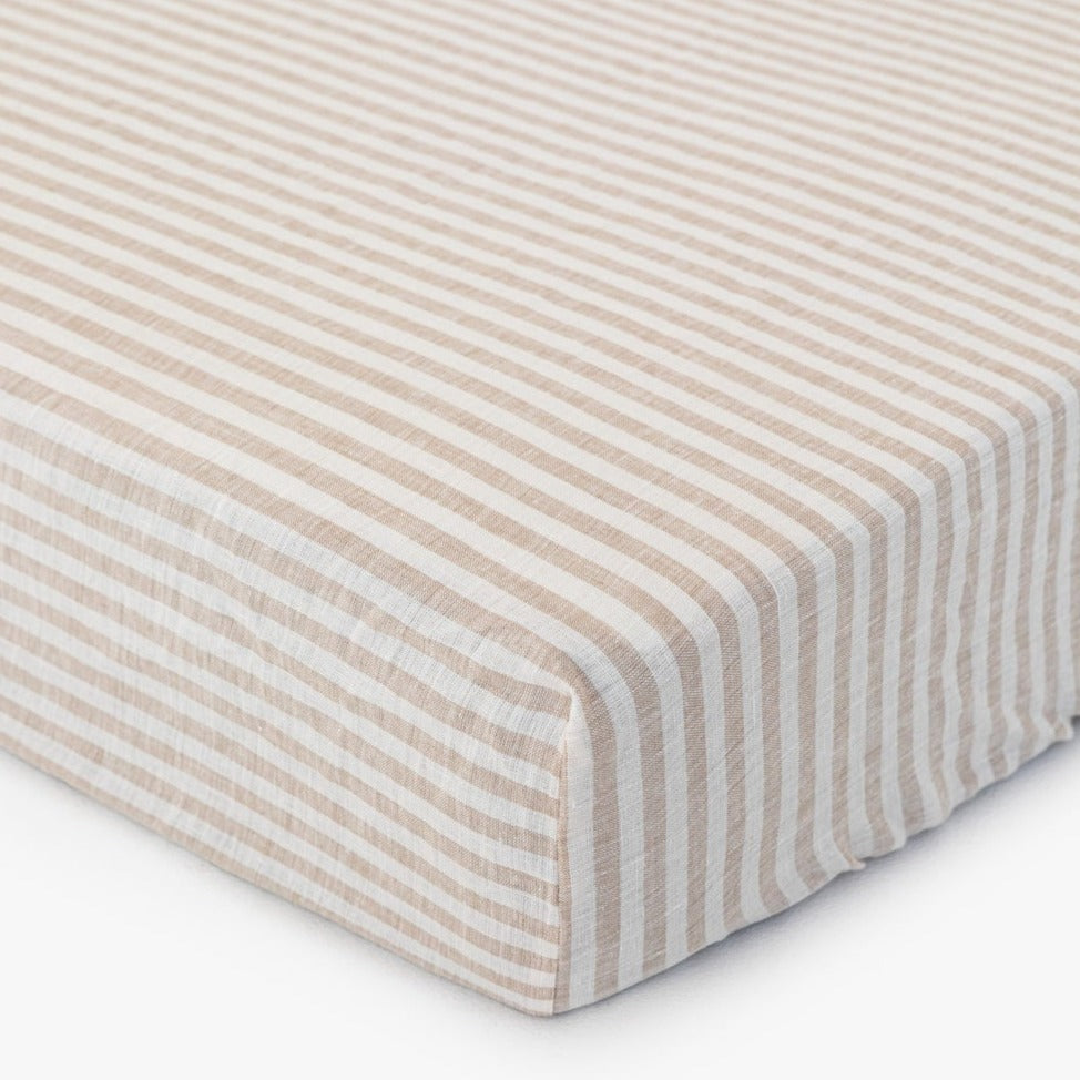Drap housse en lin Magic Linen - Striped Naturel