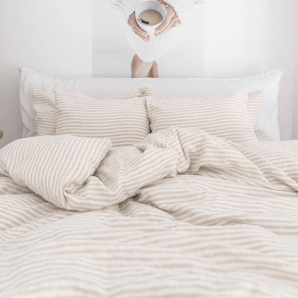 Drap housse en lin Magic Linen - Striped Naturel