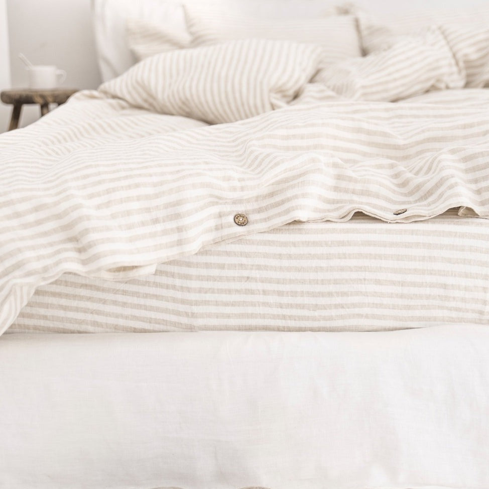 Drap housse en lin Magic Linen - Striped Naturel