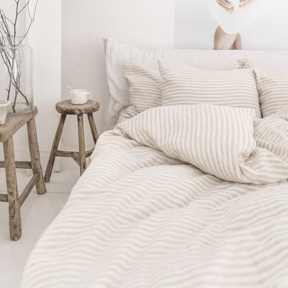 Drap housse en lin Magic Linen - Striped Naturel