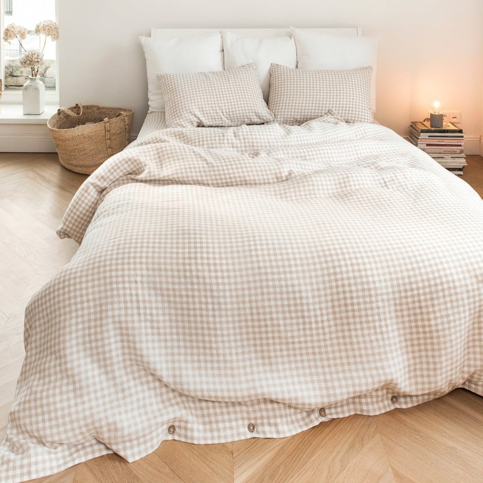 Drap housse en lin Magic Linen - Vichy Naturel