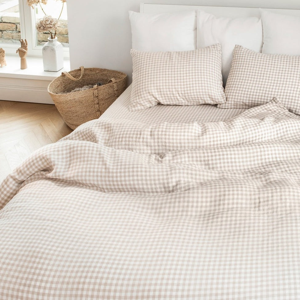 Drap housse en lin Magic Linen - Vichy Naturel