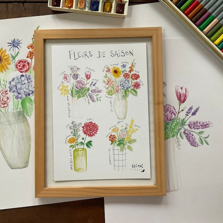 Ellimac Pinson , Grande carte A5 "Fleurs de Saison"