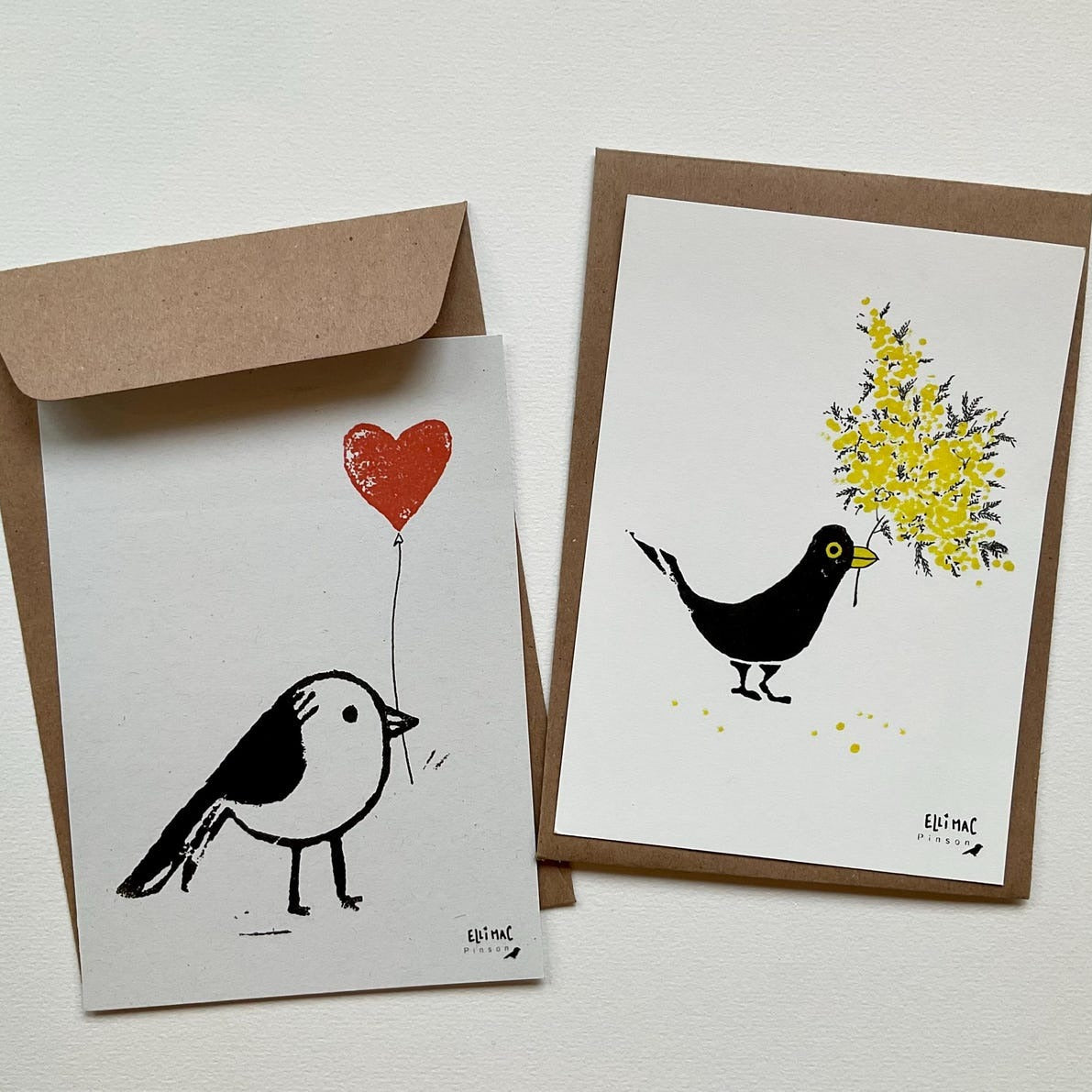 Ellimac Pinson, Petite carte A6 - Merle et Mimosa