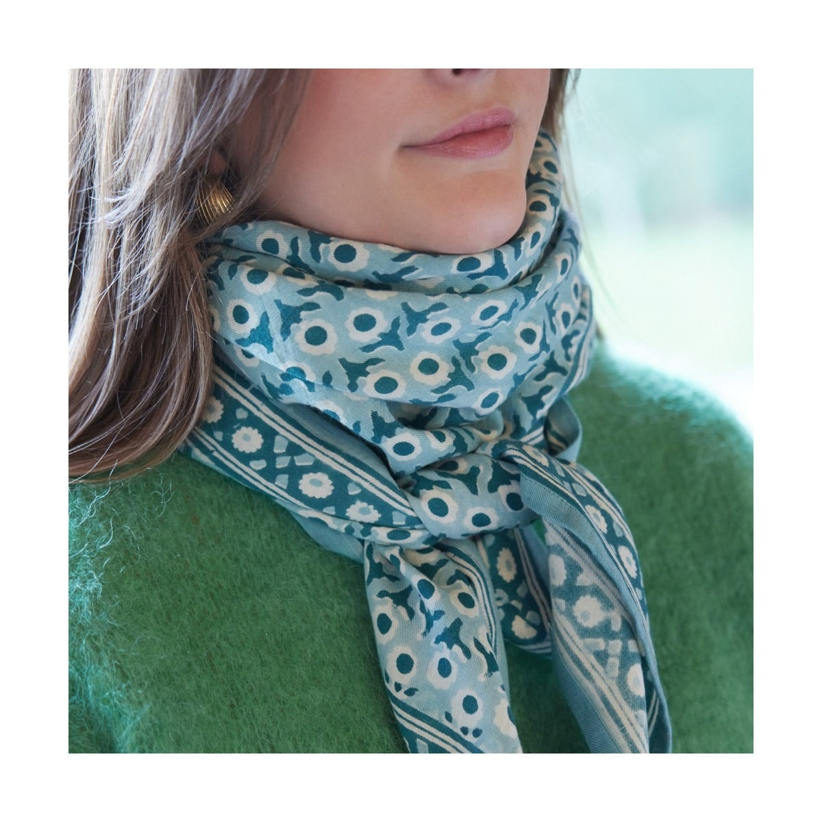 Grand Foulard Indien Bonheur du jour - Isha Blue Green