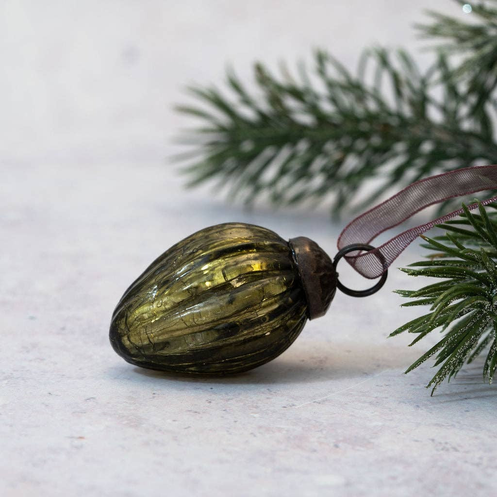 L'atelier de Noël, Boule de Noël en verre craquelé - Cône Vert