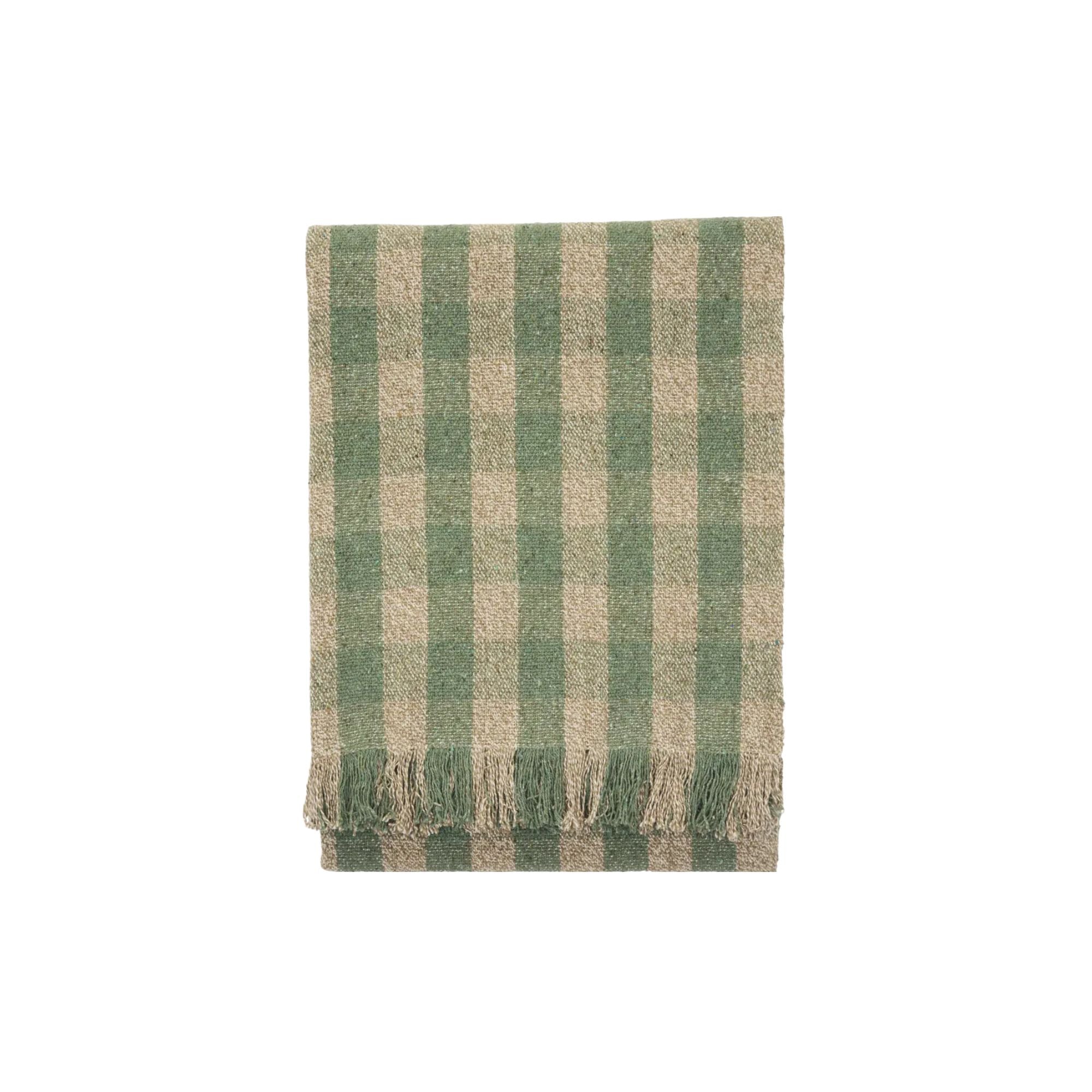 Madam Stoltz, Plaid en coton recyclé - Vichy Vert