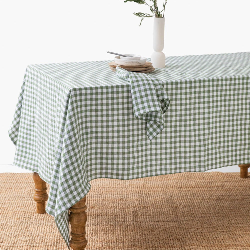 Magic Linen, Nappe en lin 150x250 - Vichy Vert forêt