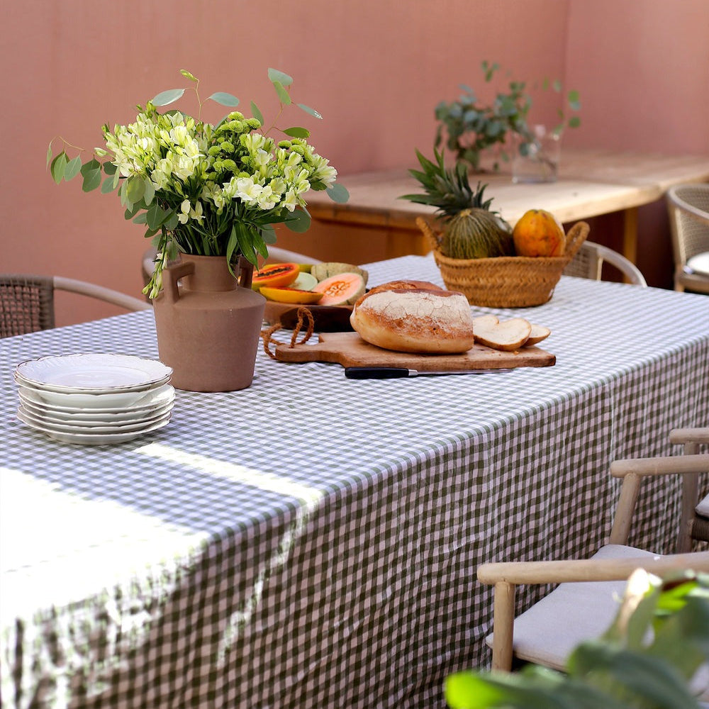 Magic Linen, Nappe en lin 150x250 - Vichy Vert forêt