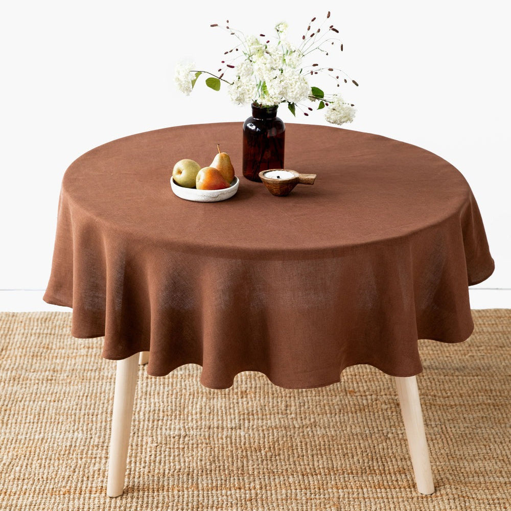 Magic Linen, Nappe ronde en lin - Chocolate Brown