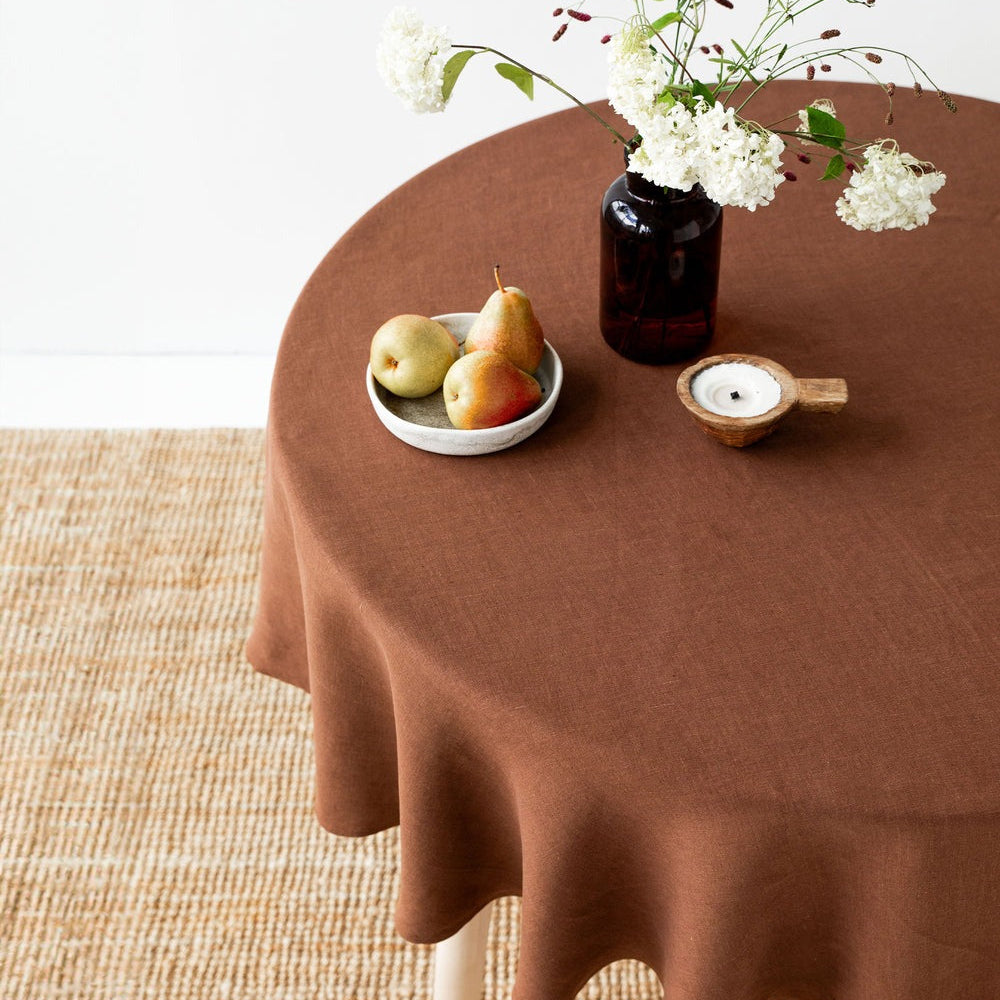 Magic Linen, Nappe ronde en lin - Chocolate Brown