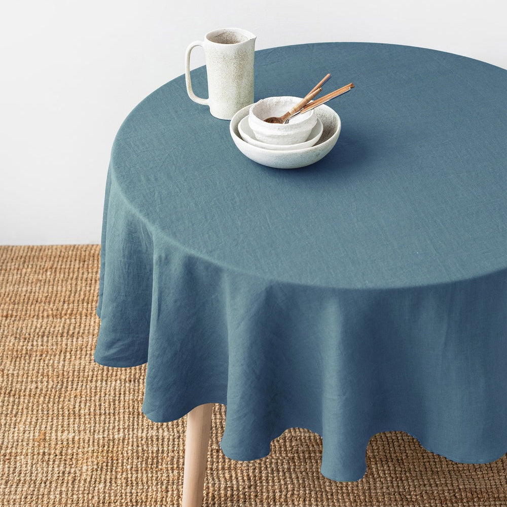 Magic Linen, Nappe ronde en lin - Dusty Blue
