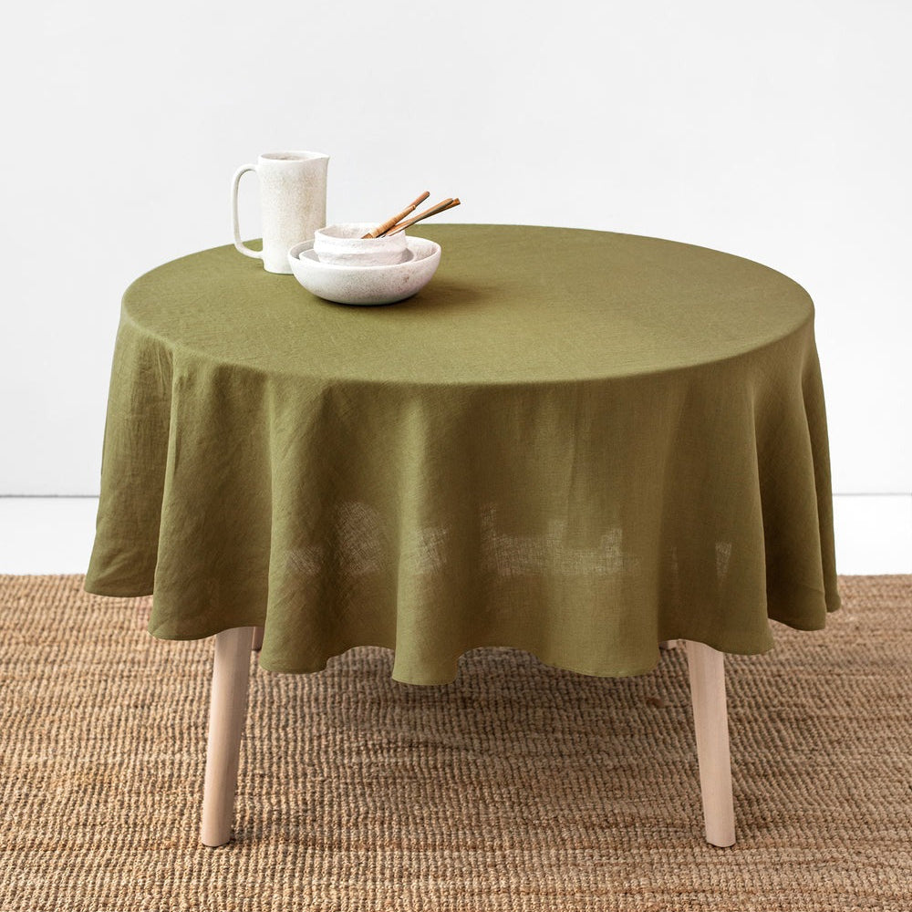 Magic Linen, Nappe ronde en lin - Olive Green
