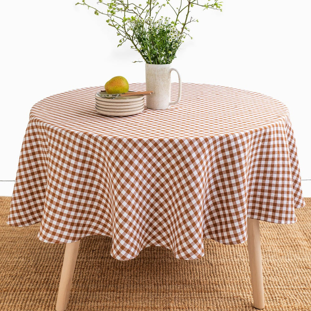 Magic Linen, Nappe ronde en lin - Vichy Cinnamon