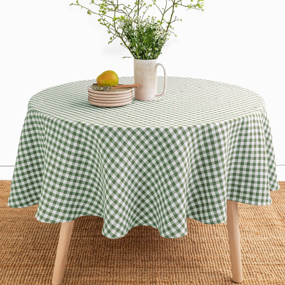 Magic Linen, Nappe ronde en lin - Vichy Forest Green