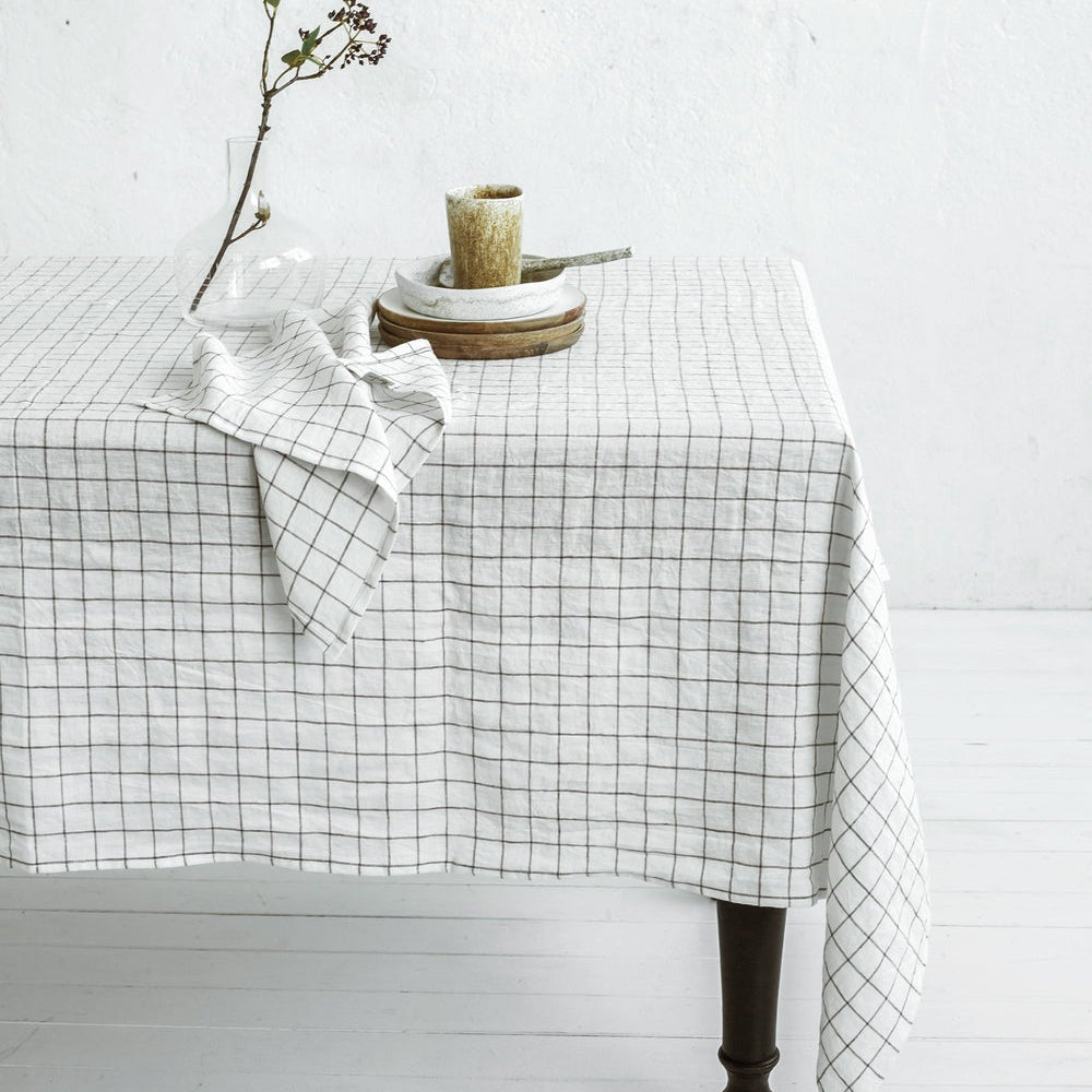 Magic Linen, Nappe en lin 150x250 - Charcoal Grid