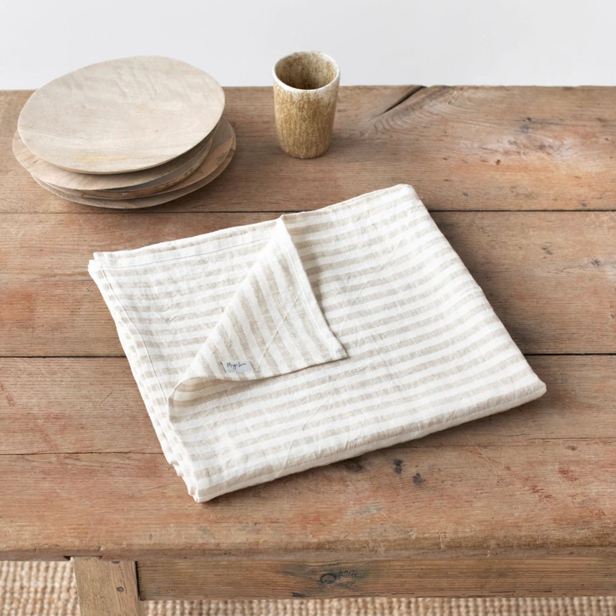 Magic Linen, Nappe en lin 150x250 - Rayé beige