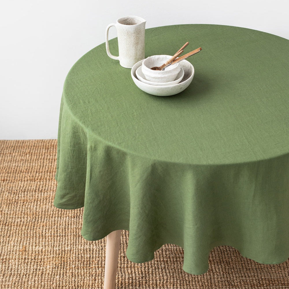 Magic Linen, Nappe ronde en lin - Forest Green