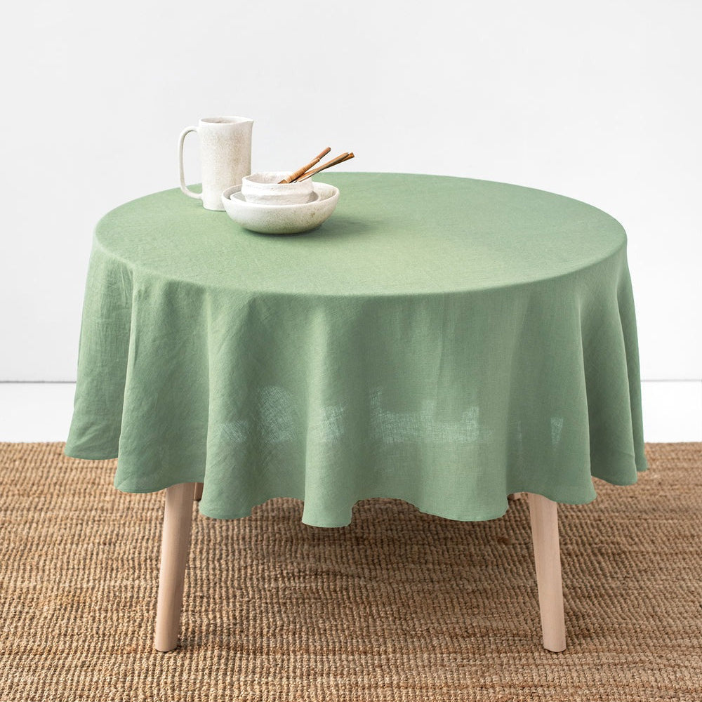 Magic Linen, Nappe ronde en lin - Matcha Green
