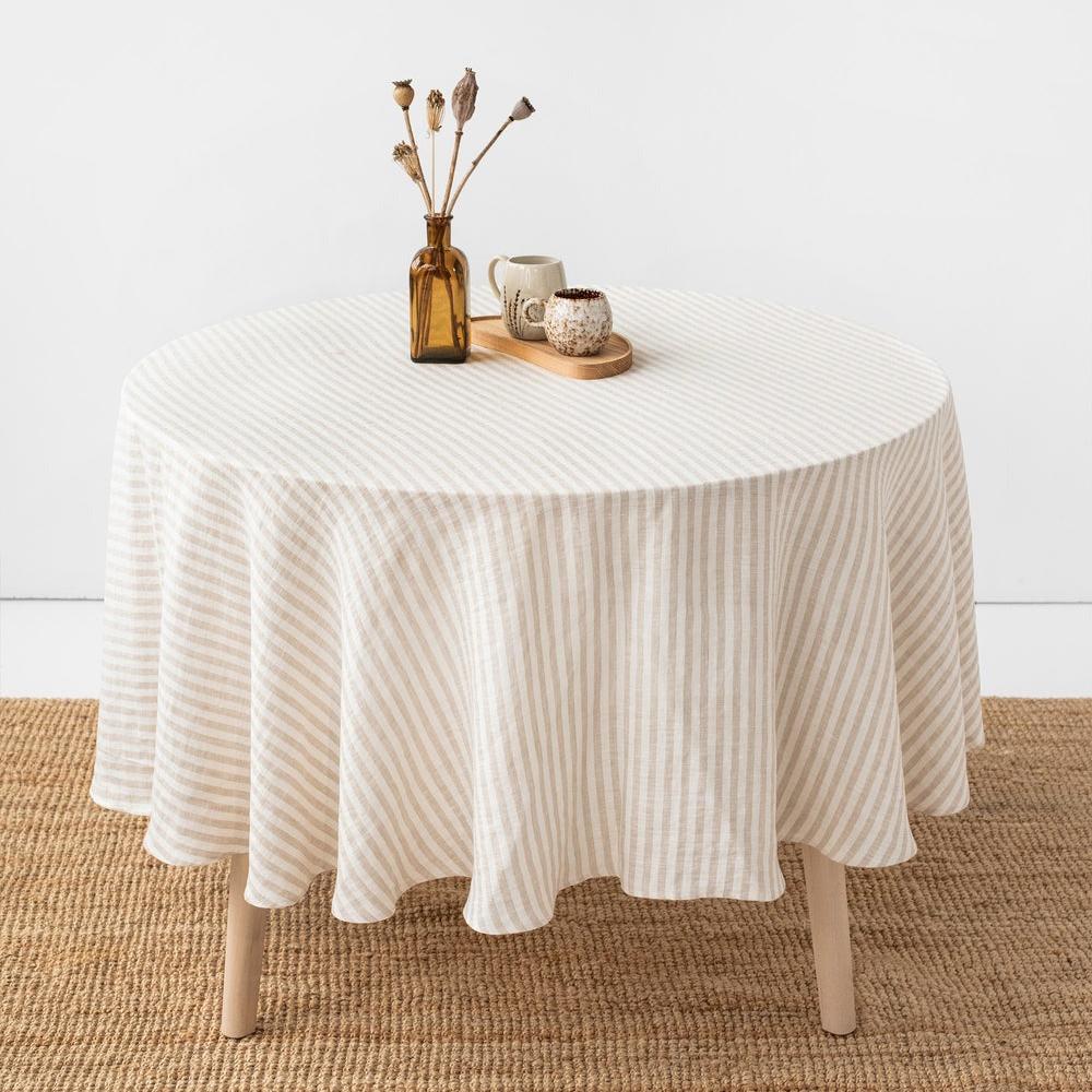 Magic Linen, Nappe ronde en lin - Rayé Naturel