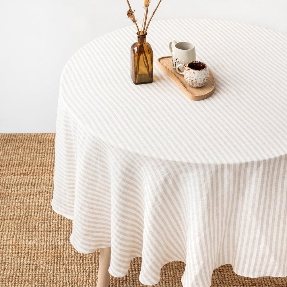 Magic Linen, Nappe ronde en lin - Rayé Naturel