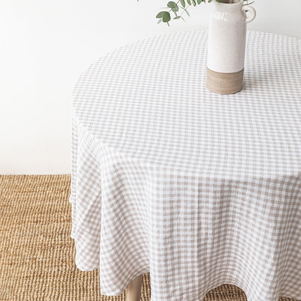 Magic Linen, Nappe ronde en lin - Vichy Naturel