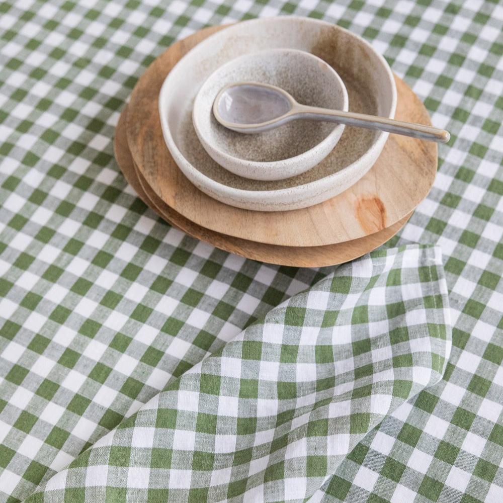 Magic Linen, Serviette de table en lin - Vichy Vert forêt