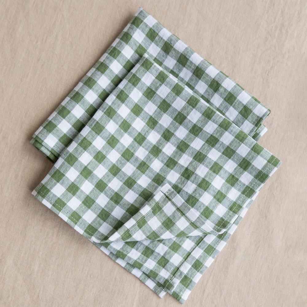 Magic Linen, Serviette de table en lin - Vichy Vert forêt