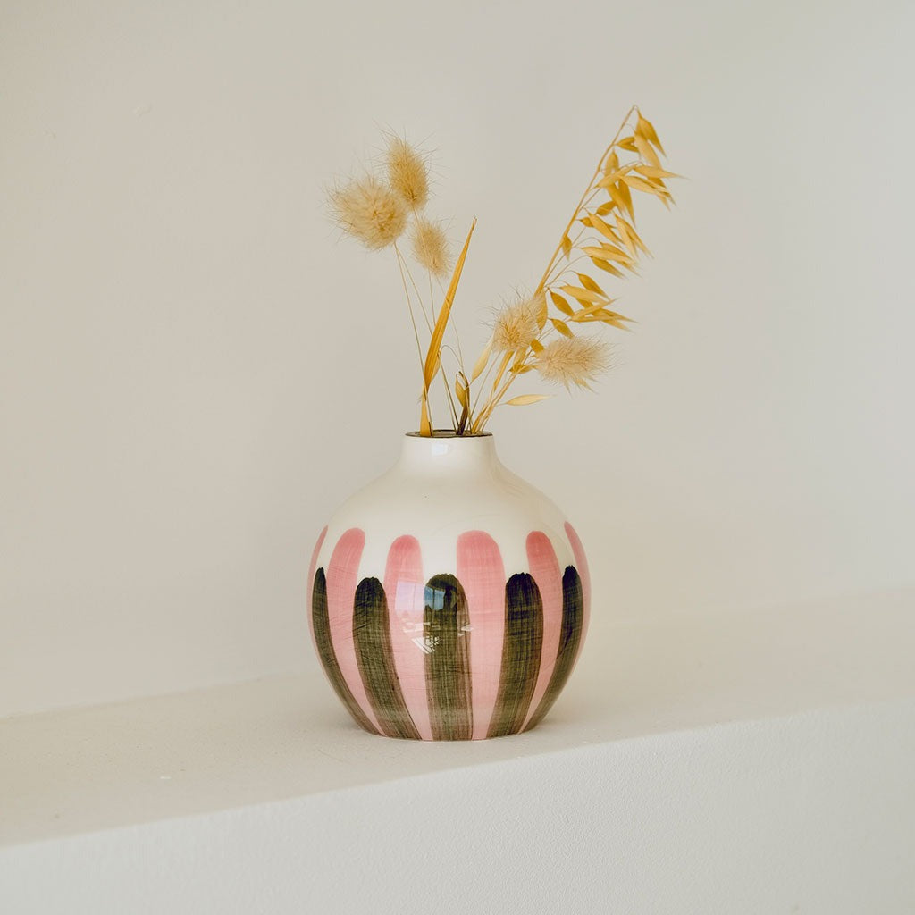 Oustao, Soliflore en céramique - Mediterranea Rayures rose&vert