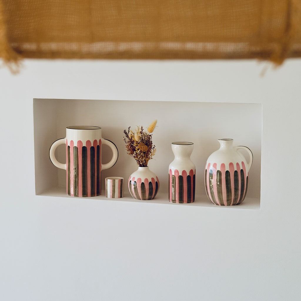 Oustao, Soliflore en céramique - Mediterranea Rayures rose&vert