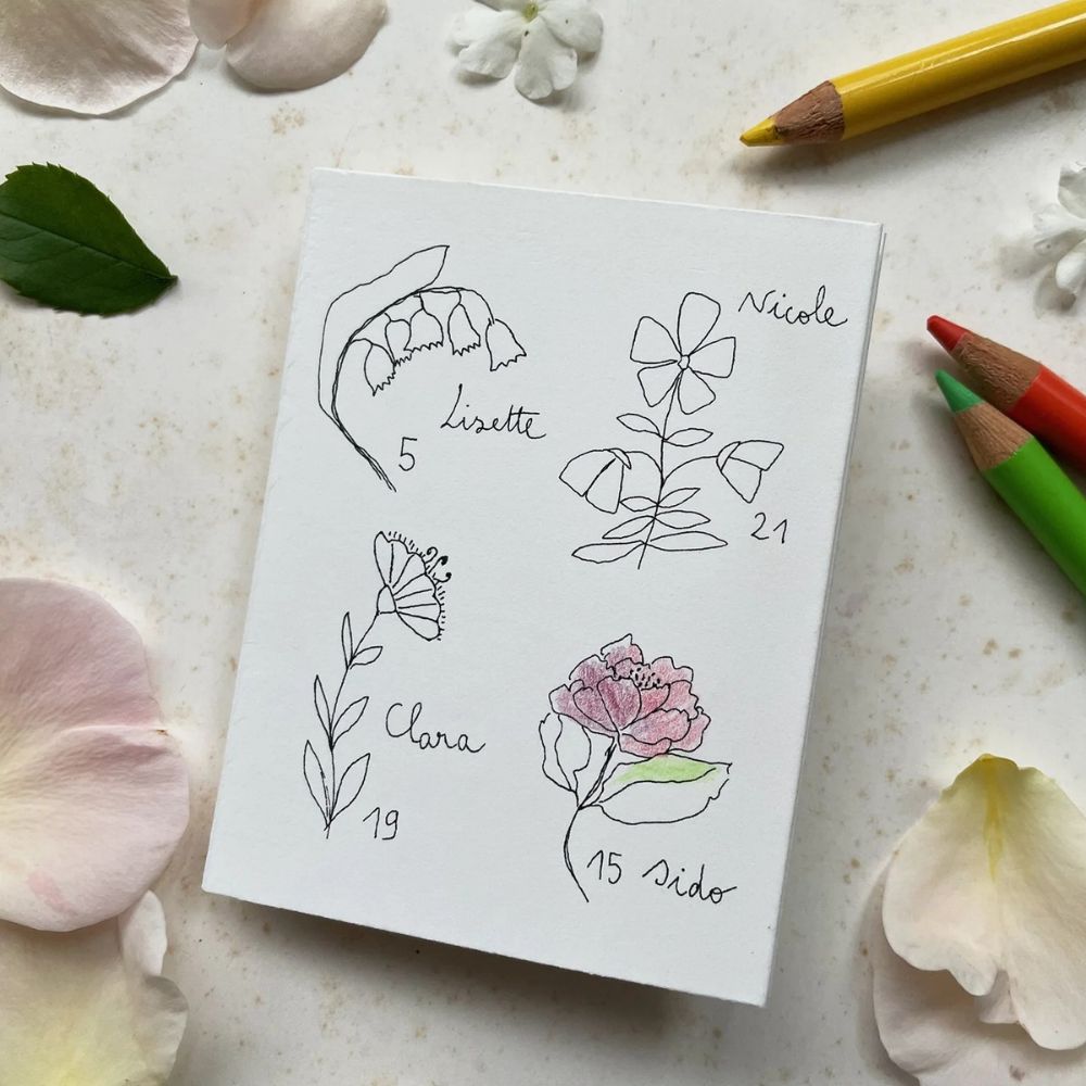 Papillonnage, Carte Accordéon - Fleurettes à colorier
