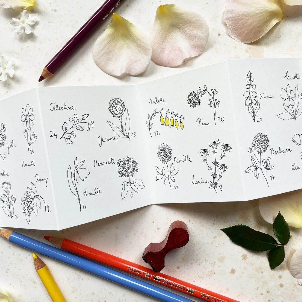Papillonnage, Carte Accordéon - Fleurettes à colorier